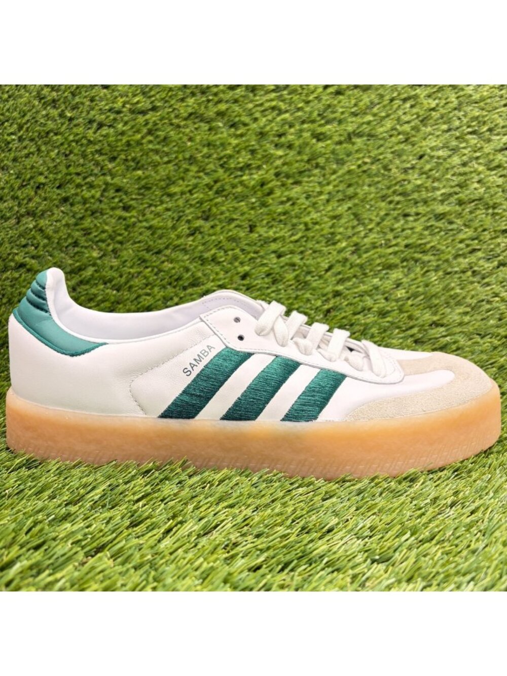 Adidas Sambae Womens Size 11 White Green Gum Athletic Leather Shoes Sneakers